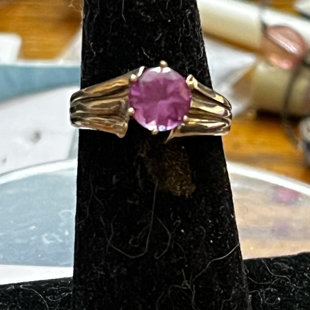 Sterling silver round purple sapphire ring